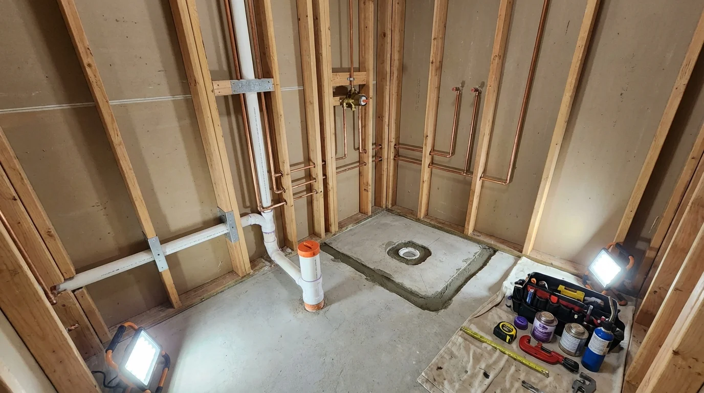 Bathroom rough-in plumbing during remodel by Johns Plumbing LLC in Colquitt