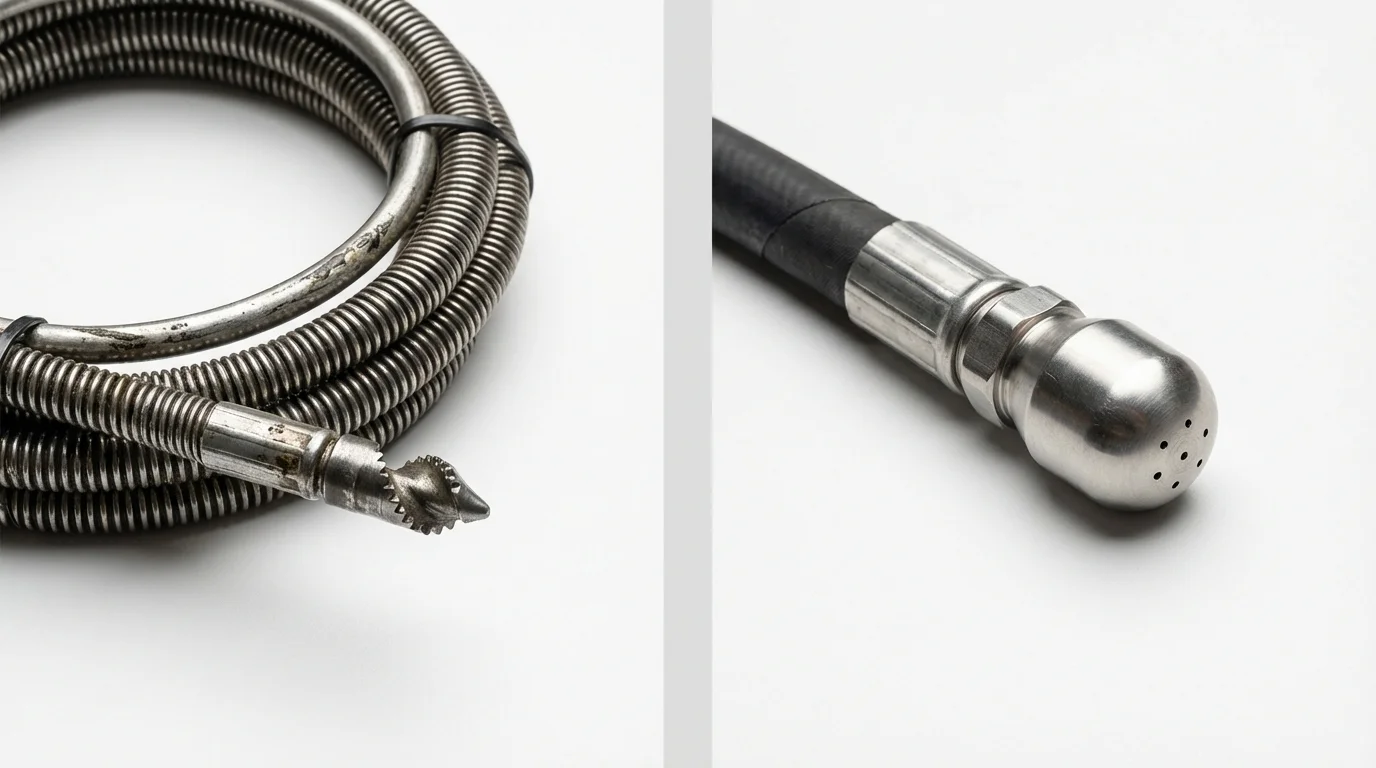 Drain snake cable and hydro jetting nozzle used for drain cleaning in Colquitt, GA